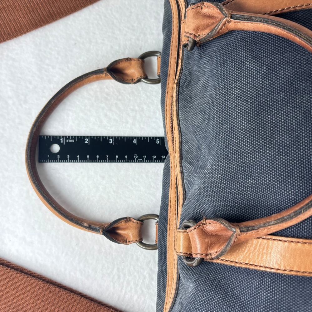 Y2K VTG Fossil Messenger Bag Navy Blue Canvas Leather Laptop Satchel Academia - Picture 16 of 16